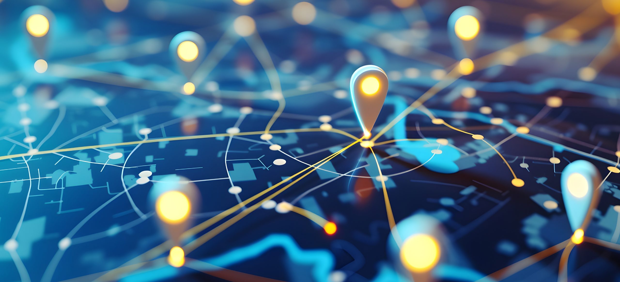 Location pins on a glowing map depict Local SEO and its importance.