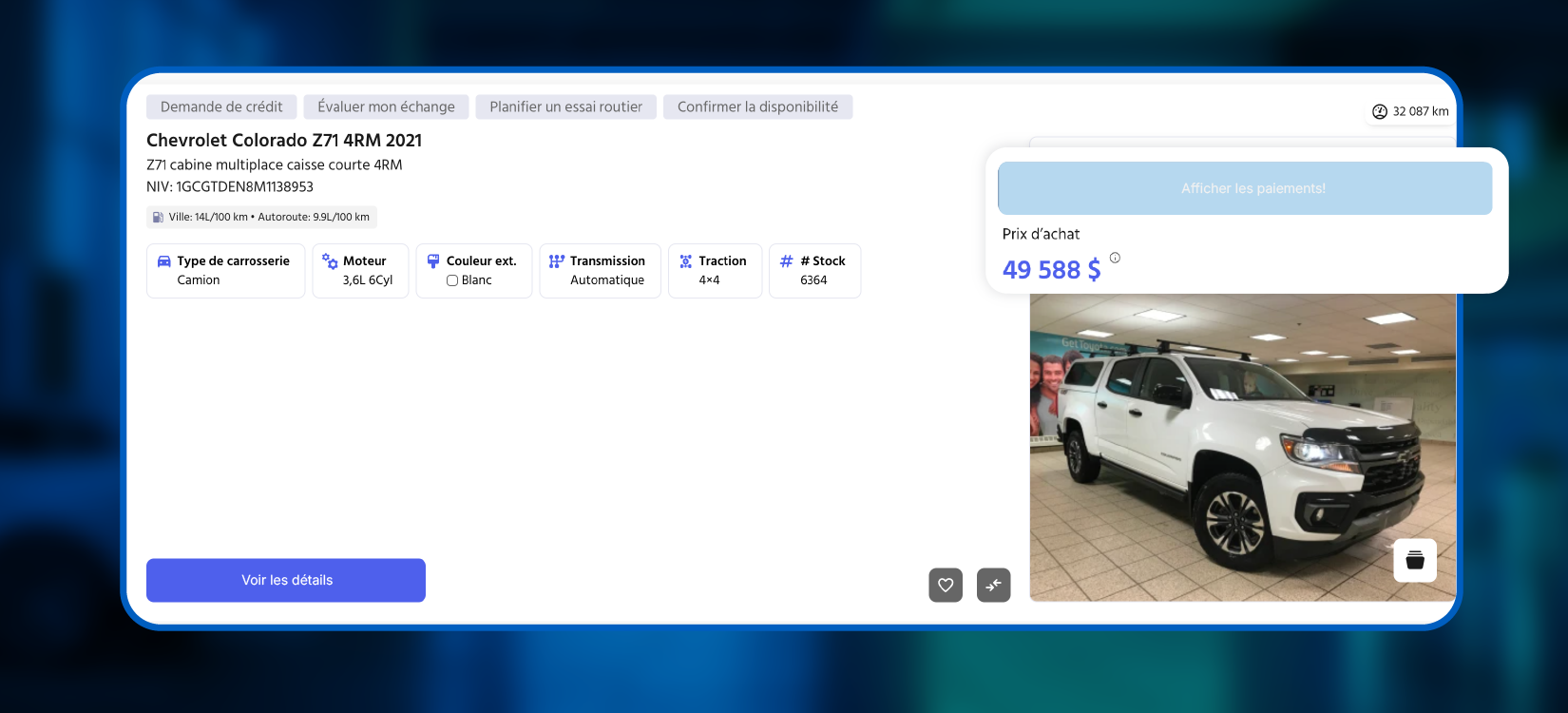 Un écran affiche la façon de masquer les informations de paiement derrière un formulaire sur un site Web Evolve.
