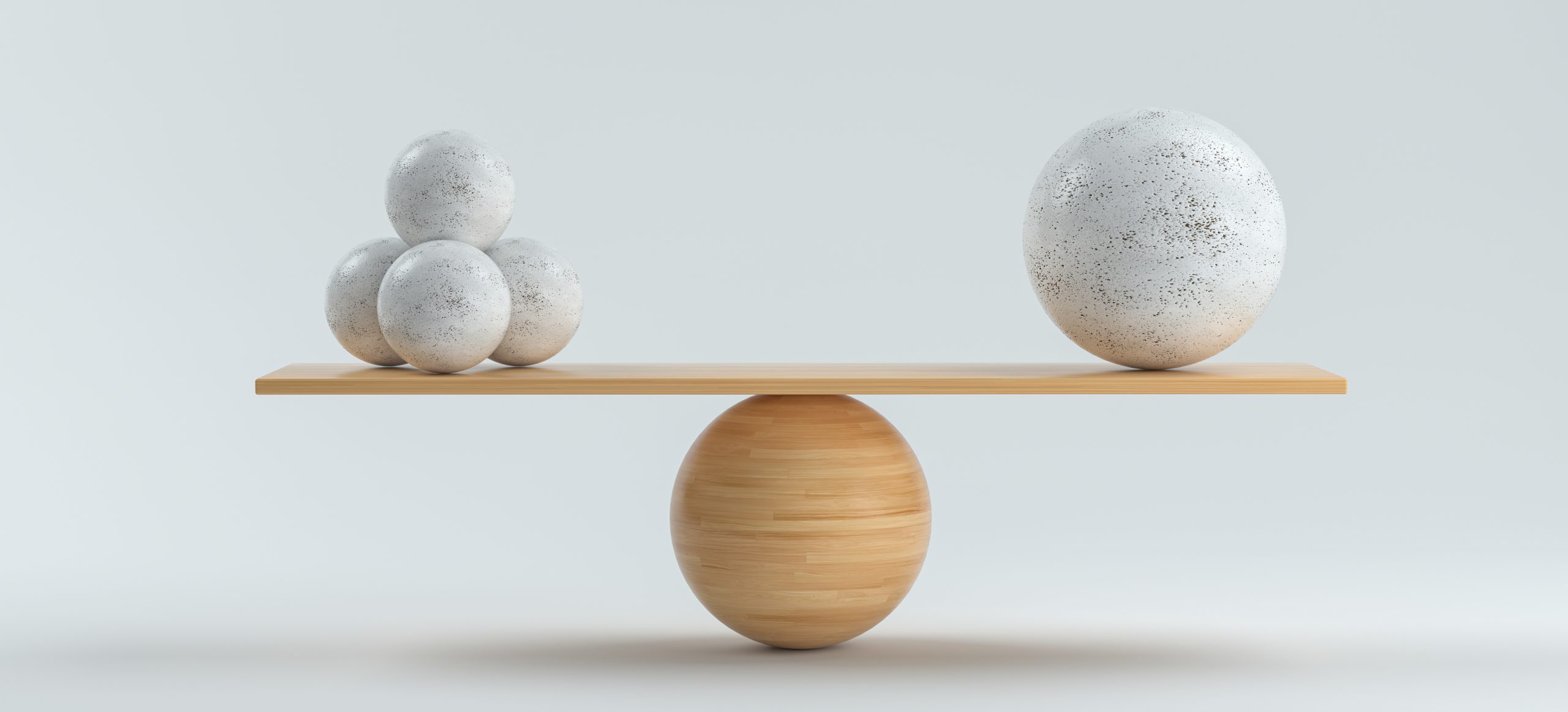 A scale with smaller orbs and a larger orb depicts balancing Local SEO, SEO, and GEO in content.