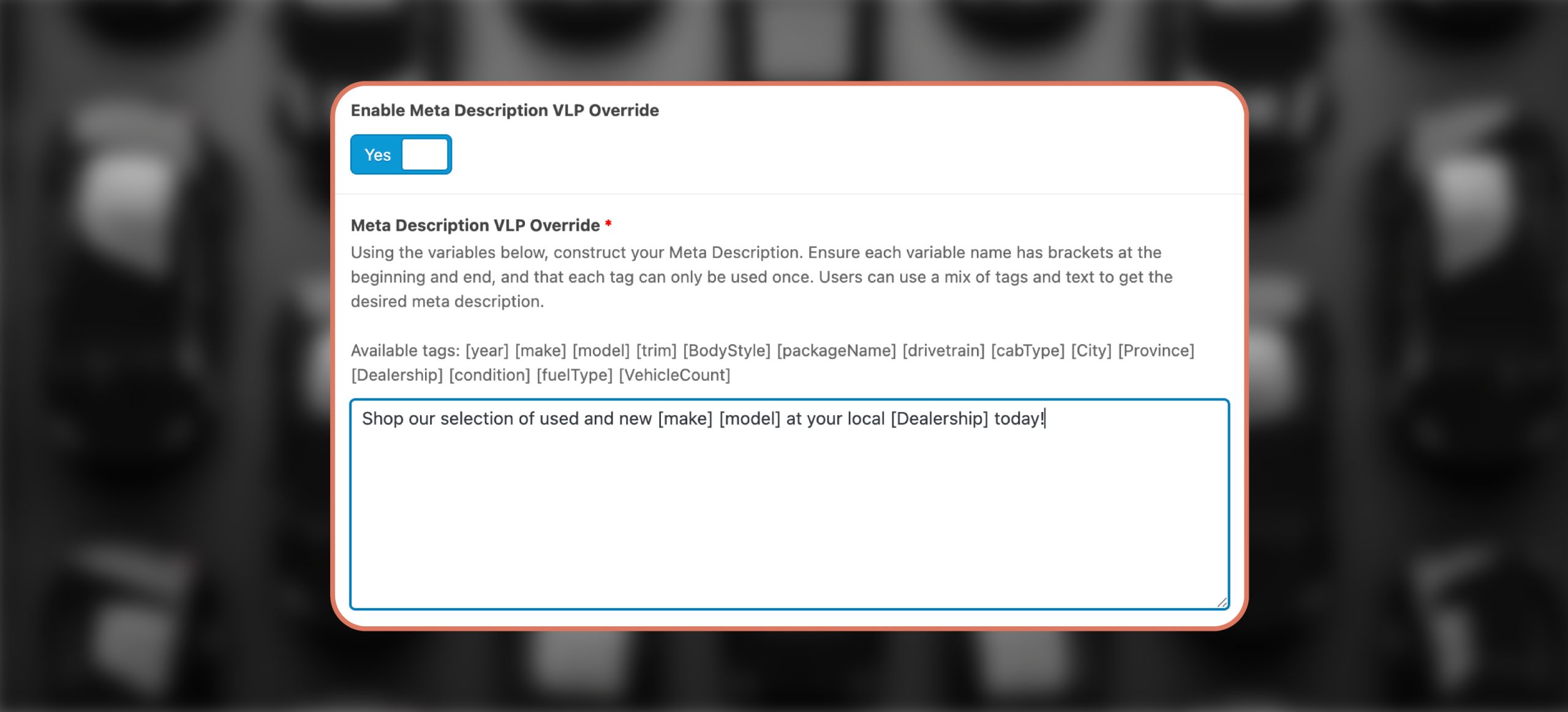 Une capture d’écran affiche comment personnaliser les descriptions Meta dans le plugiciel V4.