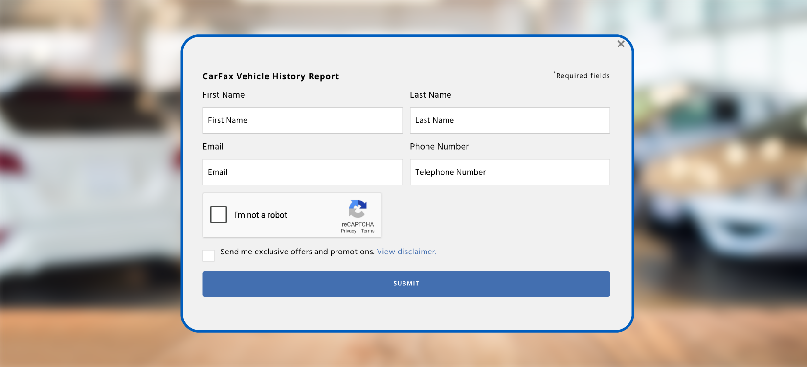 The contact form with vehicles in the background.