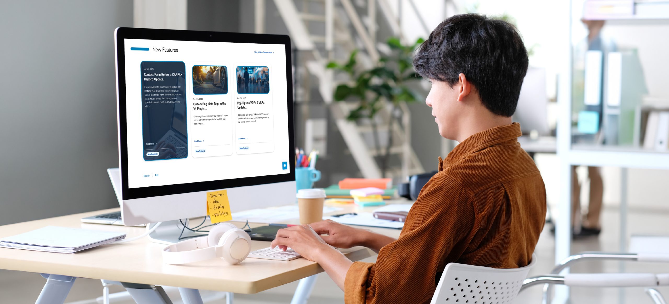 A potential customer looks at a dealership’s website on their computer at work.