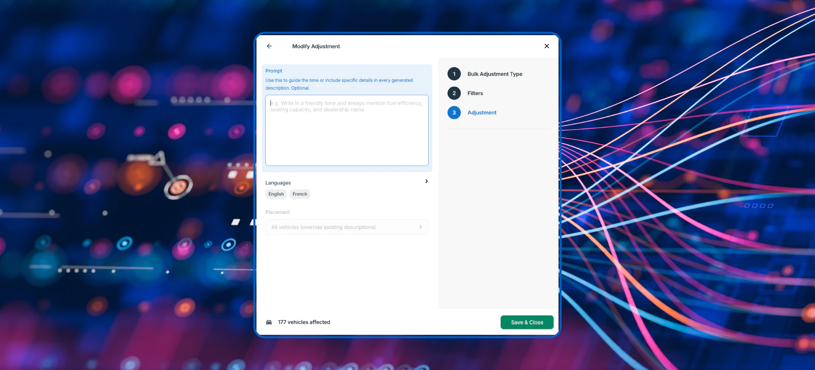 A screenshot shows the AI-generated descriptions feature.