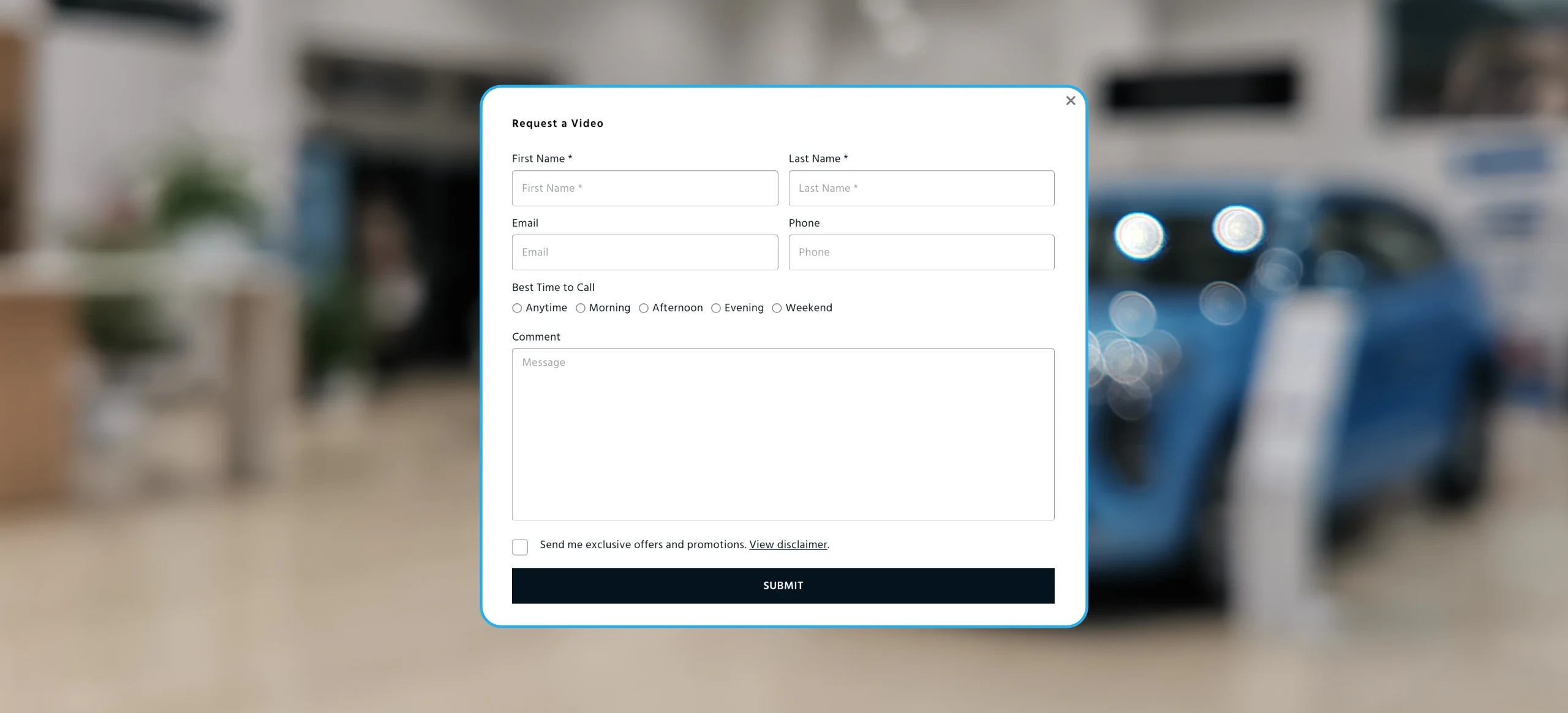 A screenshot shows the form allowing potential customers to request videos.