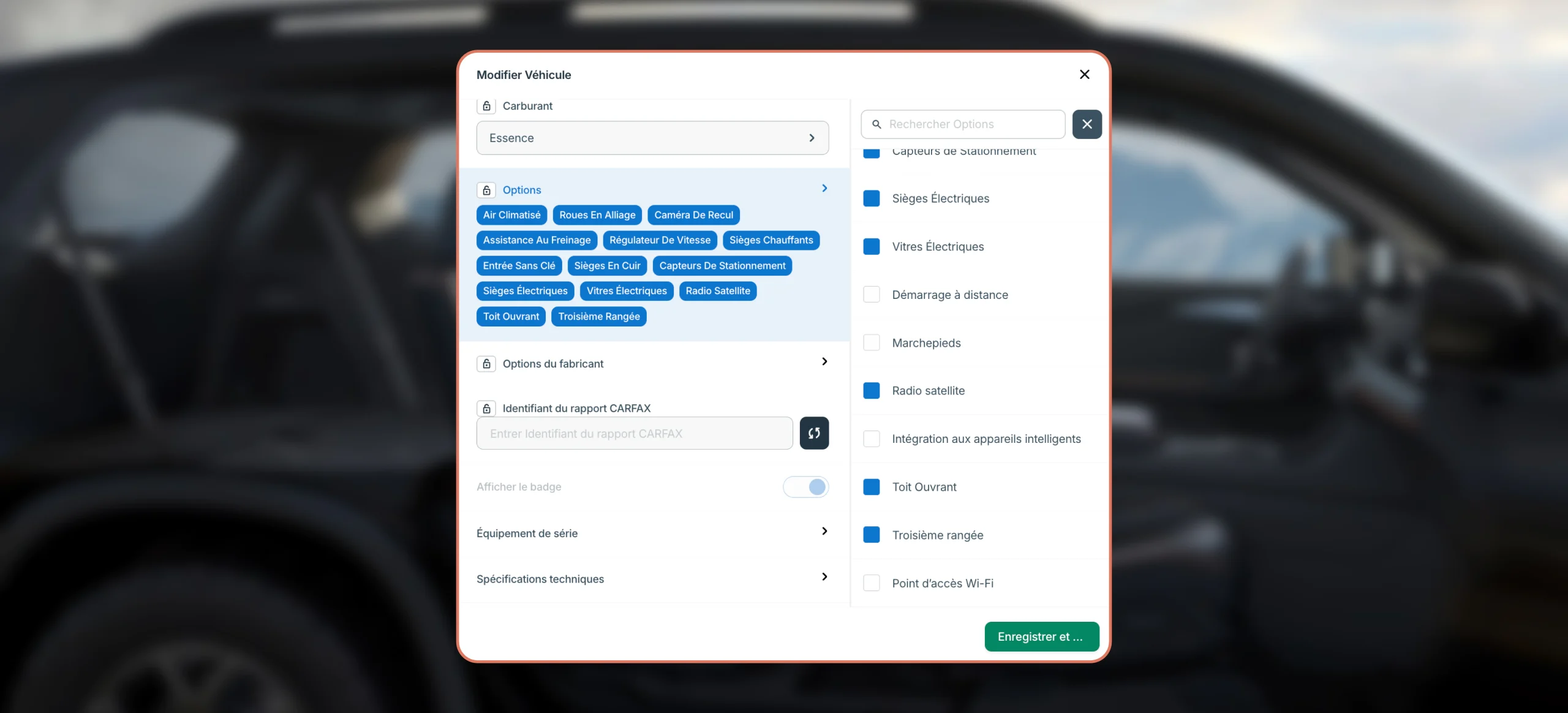 Une capture d’écran qui présente comment ajouter l’option de troisième rangée de sièges dans Evolve.